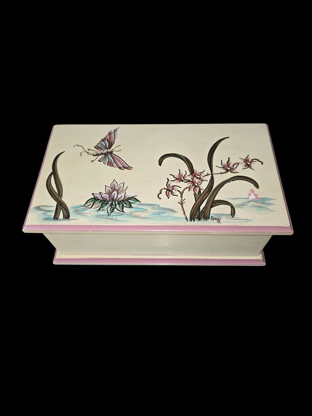 Vintage Hand Painted Jasper Cabinet Jewelry Box 9